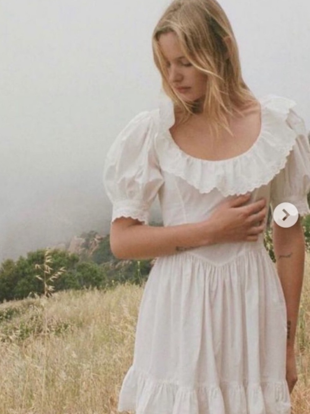New $500 Gorgeous Doen Winnie Mini Dress Ruffle Puff Sleeve 100% Organic Cotton
